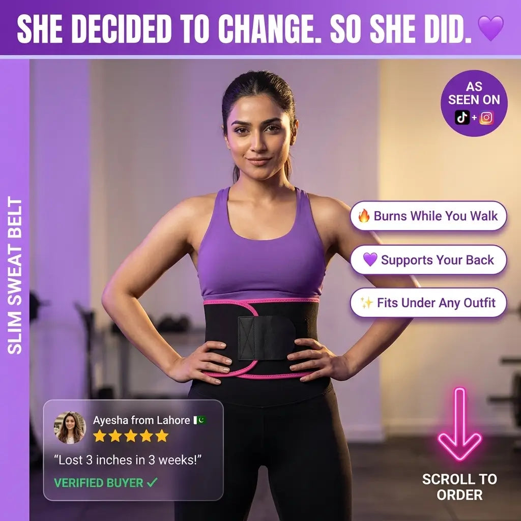 Slim Sweat Belt Pro 💜 — Waist Trimmer  For Women | Burns Fat 3X Faster |  Free Delivery Across Pakistan 🇵🇰