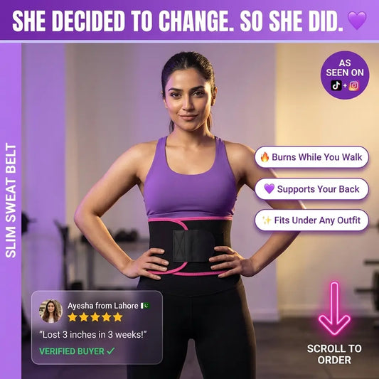 Slim Sweat Belt Pro 💜 — Waist Trimmer  For Women | Burns Fat 3X Faster |  Free Delivery Across Pakistan 🇵🇰
